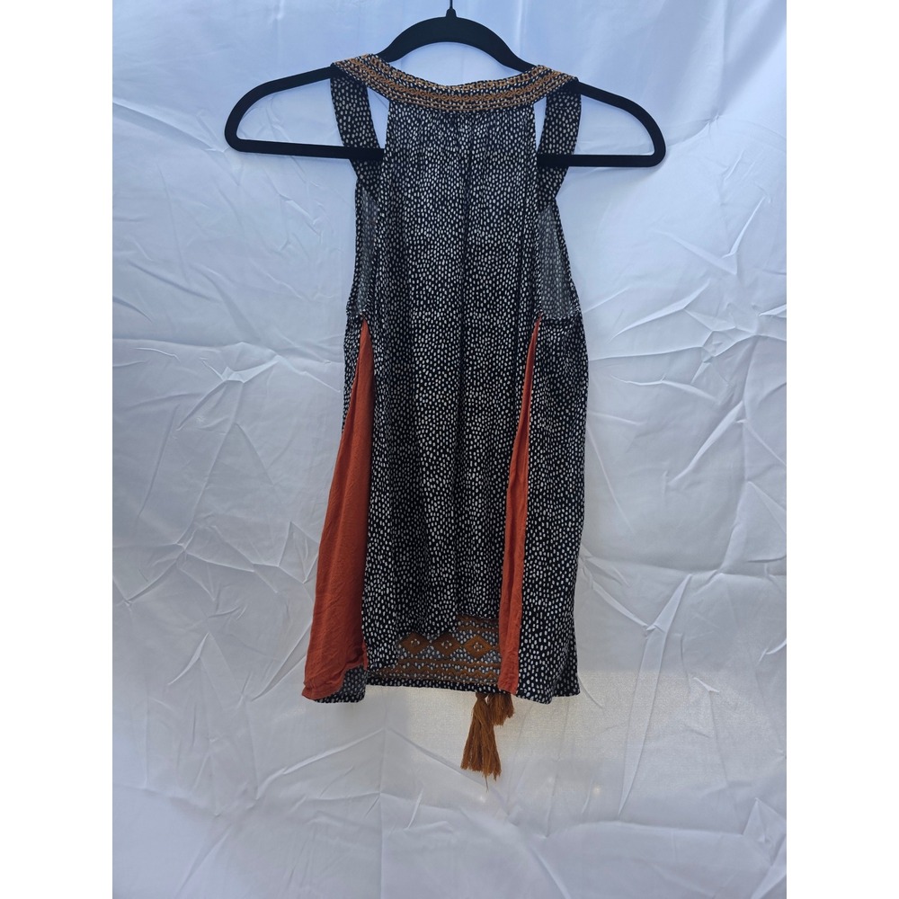 THML Womens XS Embroidered Tassel Tie Tank Top Black Orange Boho Rayon NT043 - Picture 5 of 9